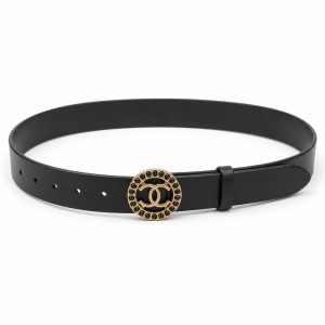 Black Circular Wreath Buckle Belt, 30mm - View 1