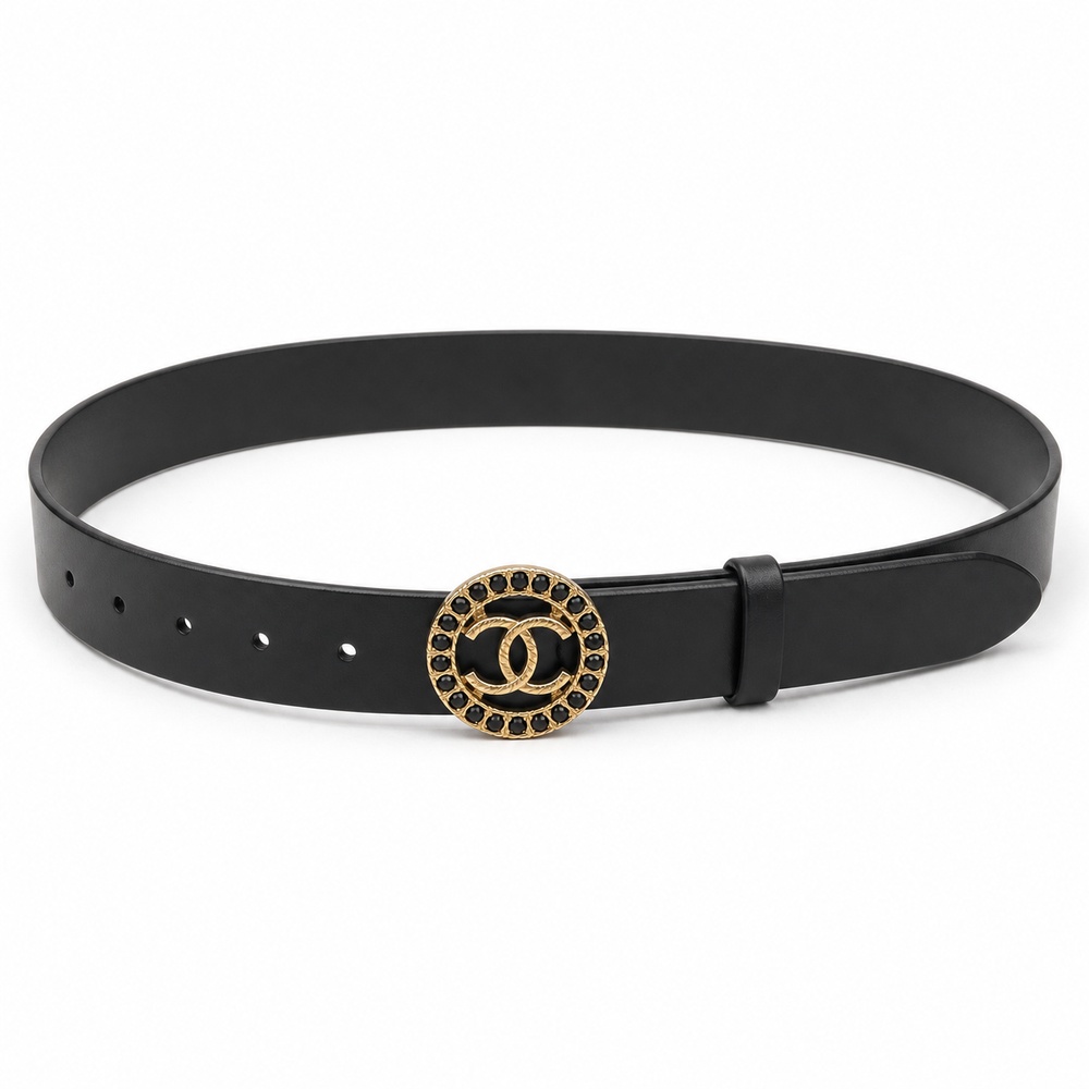 Black Circular Wreath Buckle Belt, 30mm - View 1