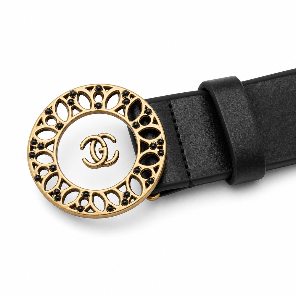 Black Circular Wreath Buckle Belt, 30mm - View 2