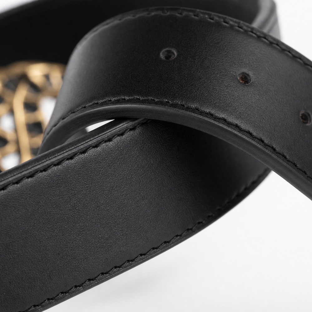 Black Circular Wreath Buckle Belt, 30mm - View 3