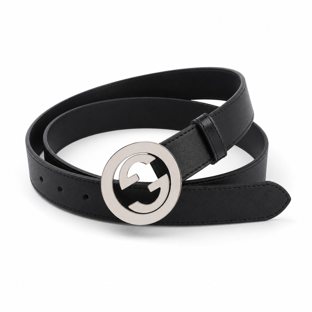 Black Silver Circular Interlocking Buckle Belt, 30mm - View 1