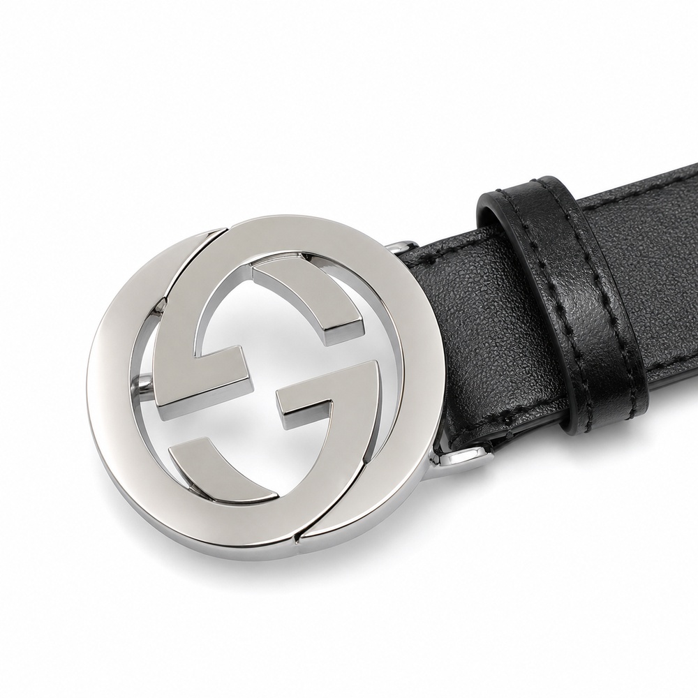 Black Silver Circular Interlocking Buckle Belt, 30mm - View 2