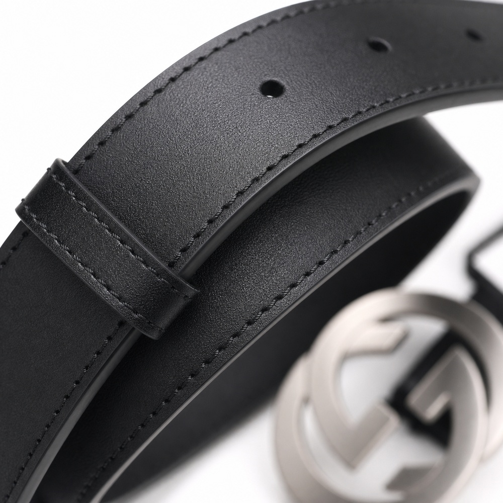 Black Silver Circular Interlocking Buckle Belt, 30mm - View 3