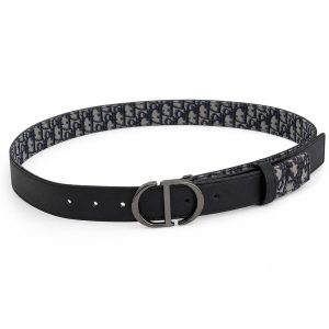 Reversible Black and Navy Patterned Belt, 30mm - View 1