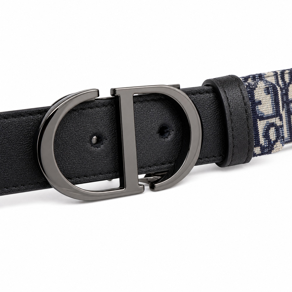 Reversible Black and Navy Patterned Belt, 30mm - View 2