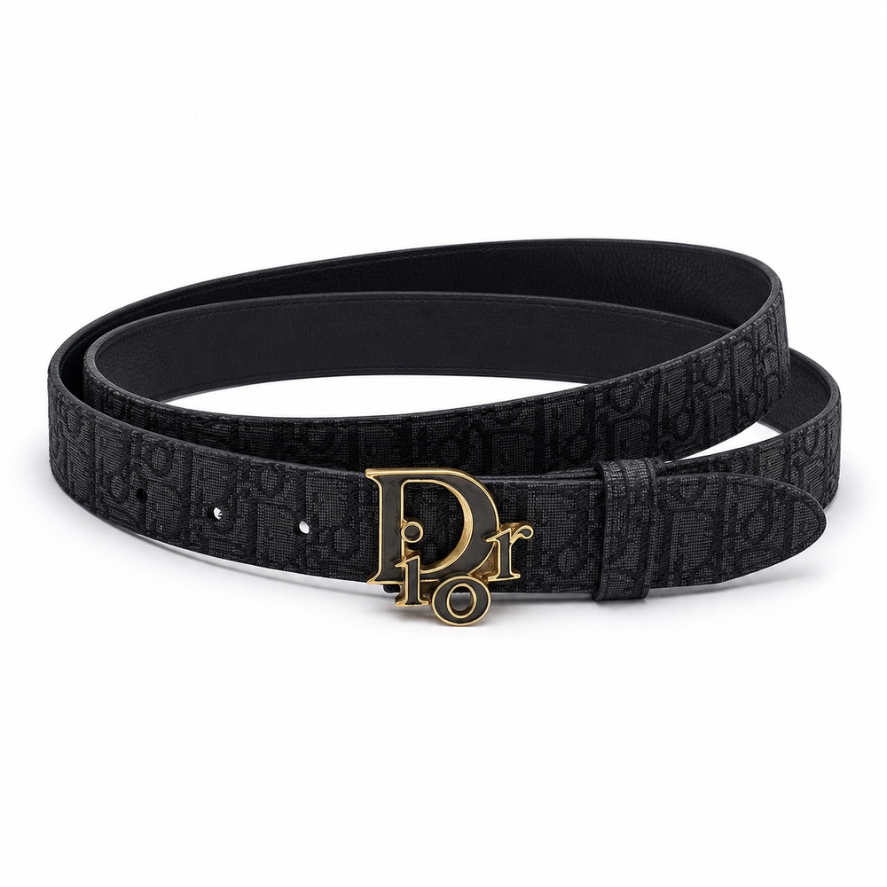 Black Patterned Letter-Detail Buckle Belt, 35mm - View 1