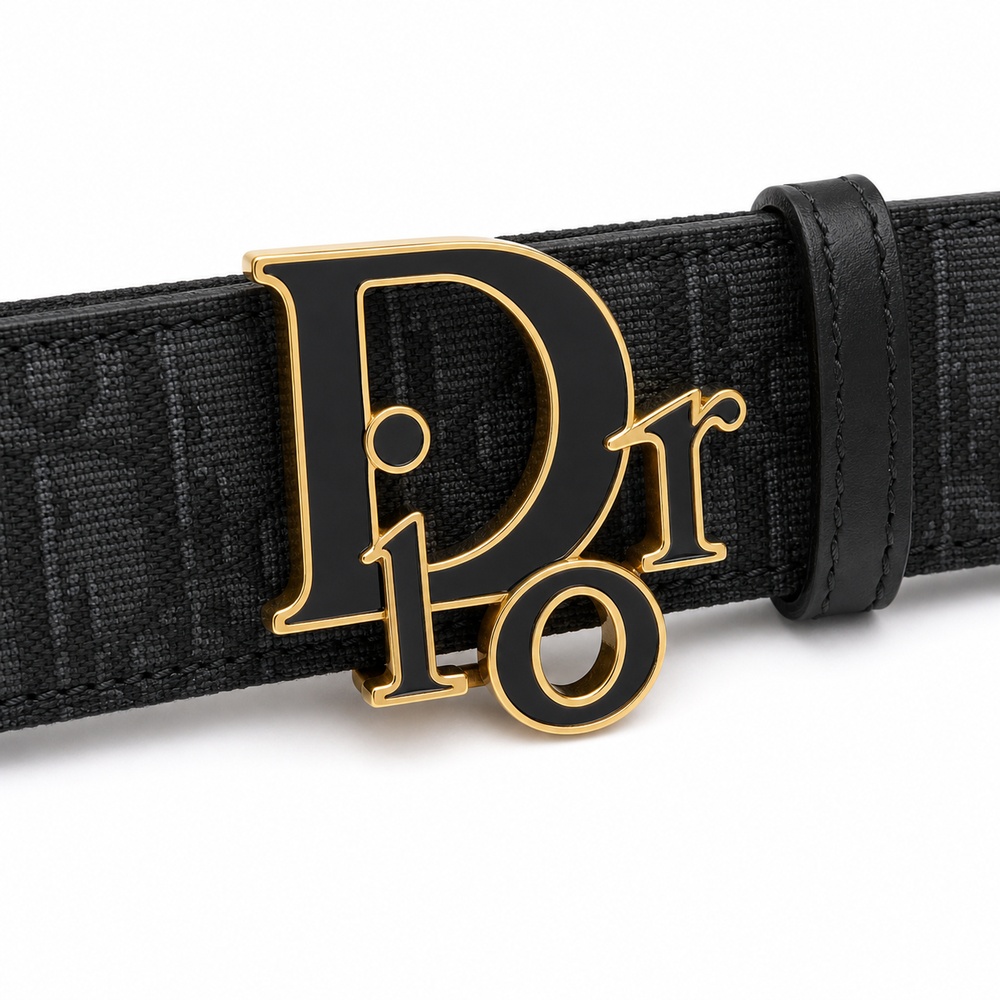 Black Patterned Letter-Detail Buckle Belt, 35mm - View 2