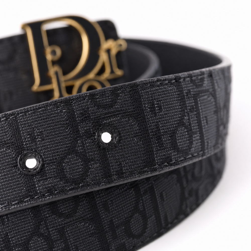 Black Patterned Letter-Detail Buckle Belt, 35mm - View 3