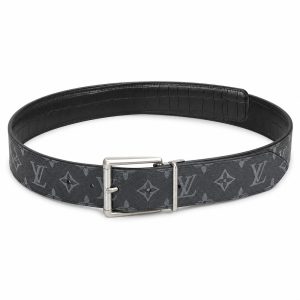 Reversible Gray Patterned and Black Croc-Texture Belt, 40mm - View 1