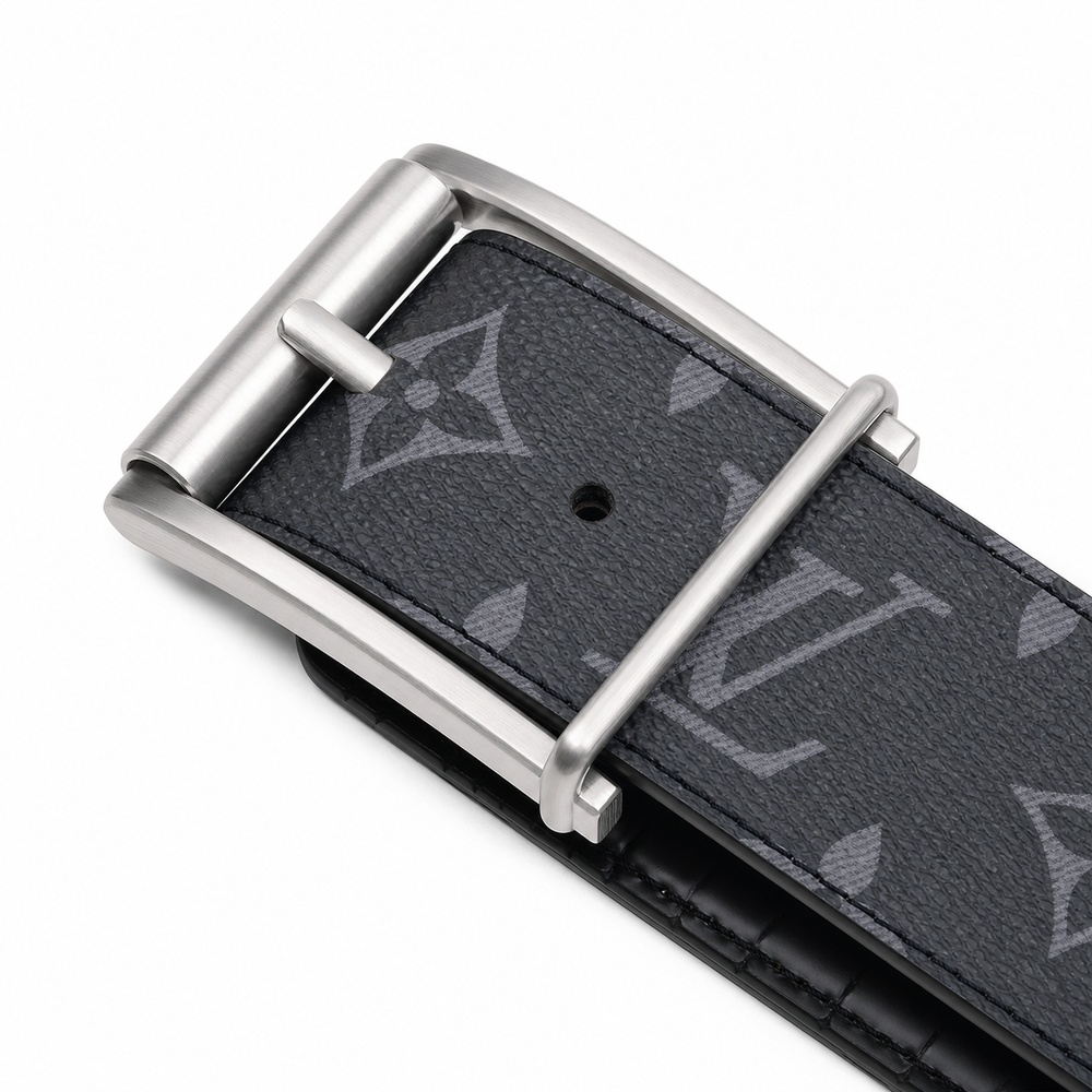 Reversible Gray Patterned and Black Croc-Texture Belt, 40mm - View 2