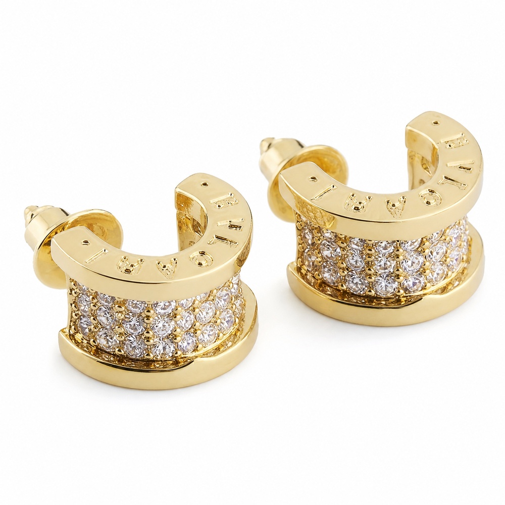 Gold Crystal Arc Earrings - View 2