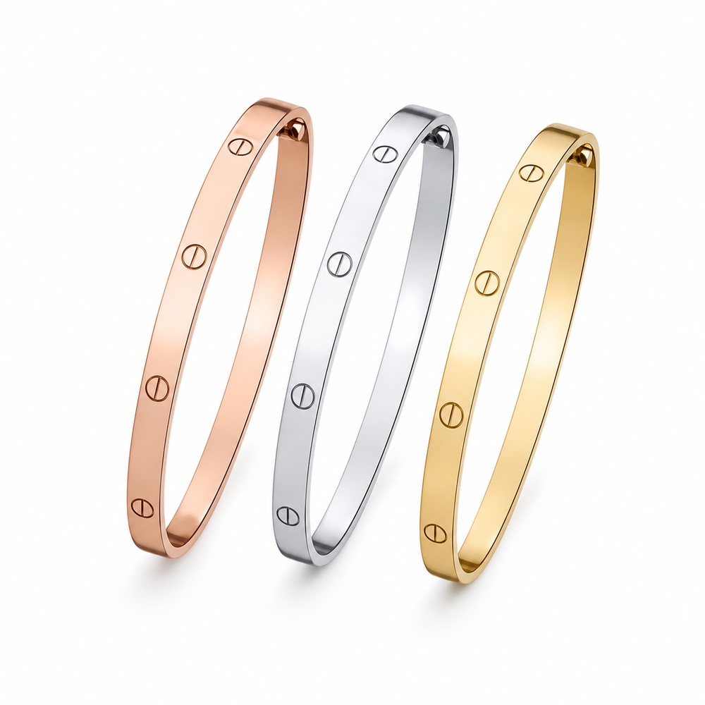 Three-Tone Slim Screw Bracelet Set - View 1