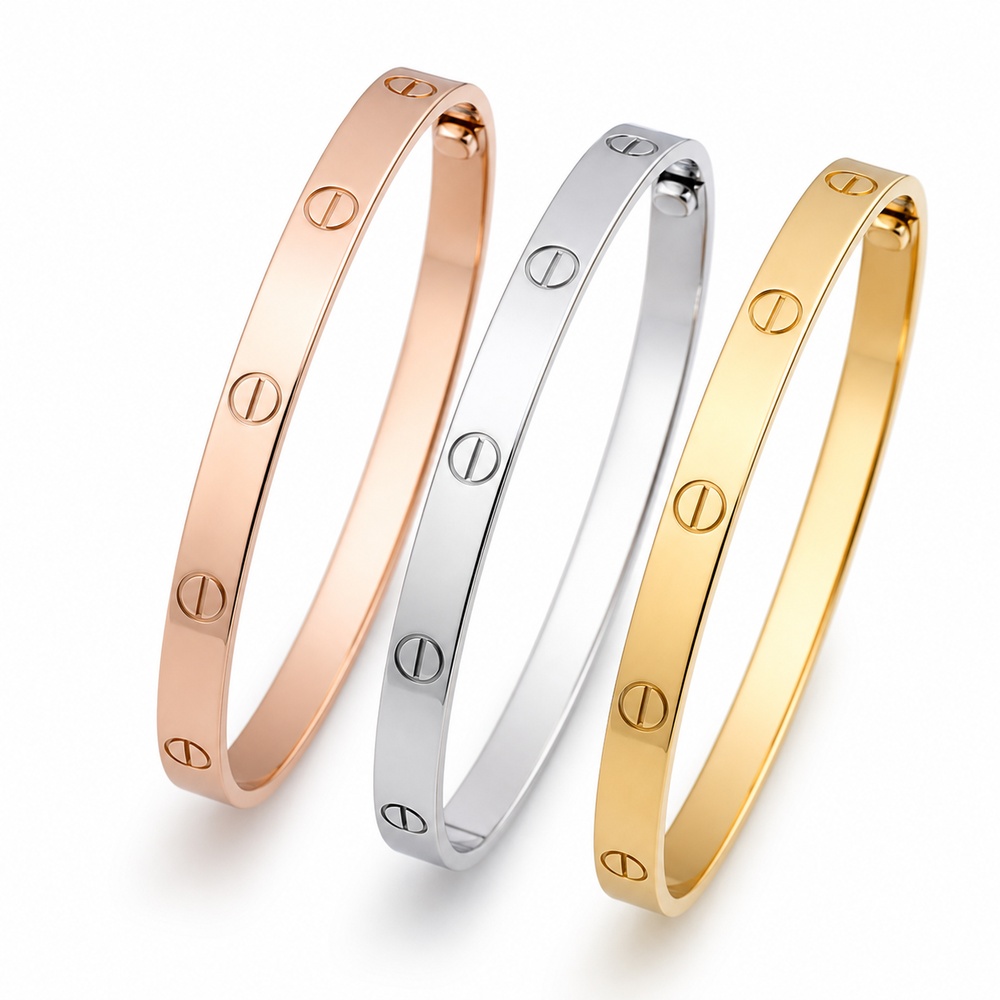 Three-Tone Slim Screw Bracelet Set - View 2