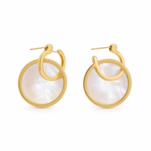 Gold Mother-of-Pearl Double Hoop Earrings - View 1