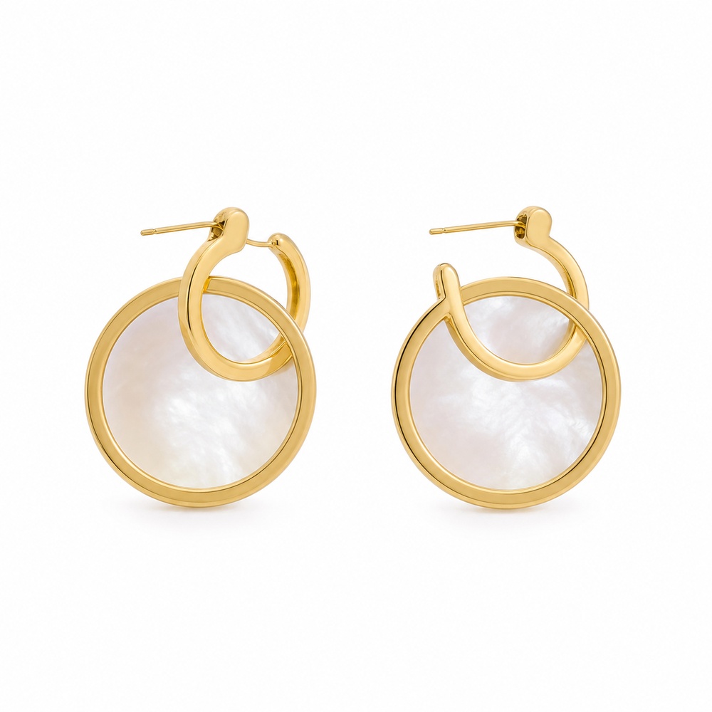 Gold Mother-of-Pearl Double Hoop Earrings - View 1
