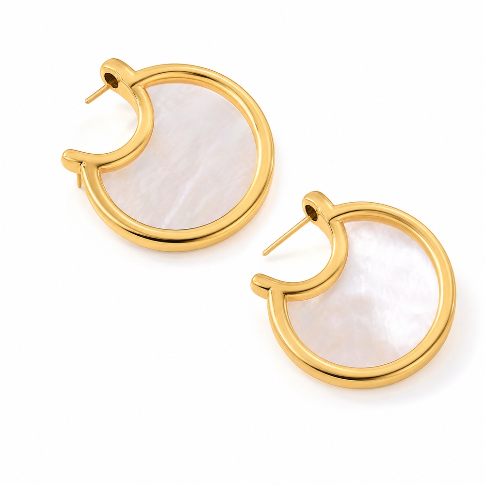 Gold Mother-of-Pearl Double Hoop Earrings - View 2