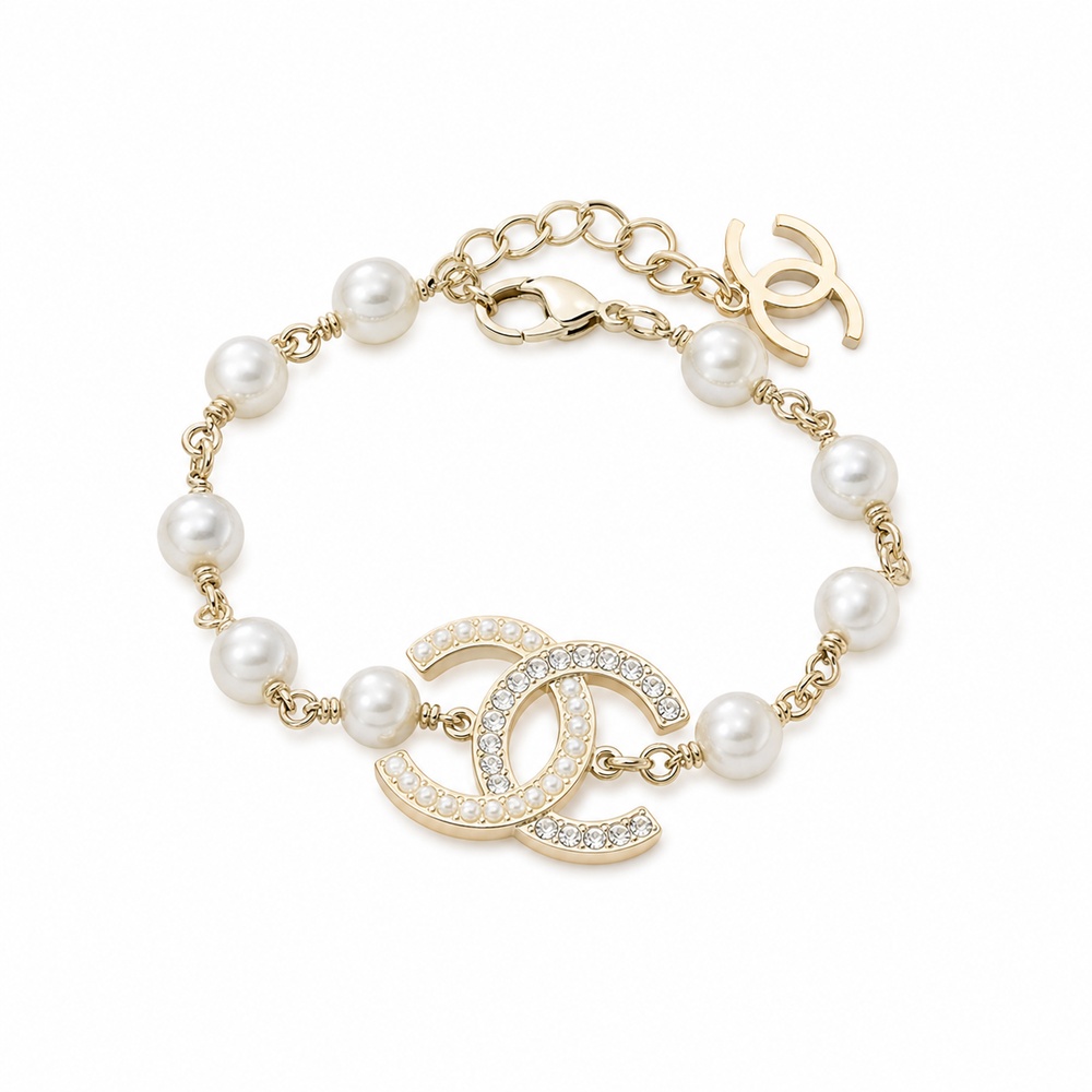 Pearl Chain Geometric Charm Bracelet - View 1