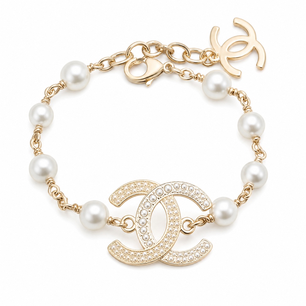 Pearl Chain Geometric Charm Bracelet - View 2