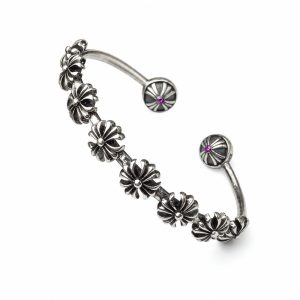 Oxidized Silver Cross-Floral Link Bracelet - View 1
