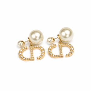 Pearl Crystal Geometric Drop Earrings - View 1