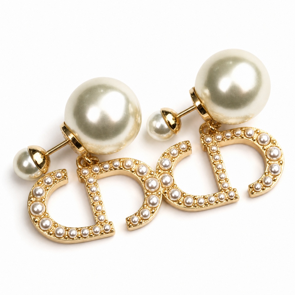Pearl Crystal Geometric Drop Earrings - View 2