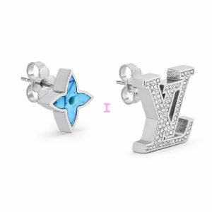 Blue and Silver Asymmetric Stud Earrings - View 1