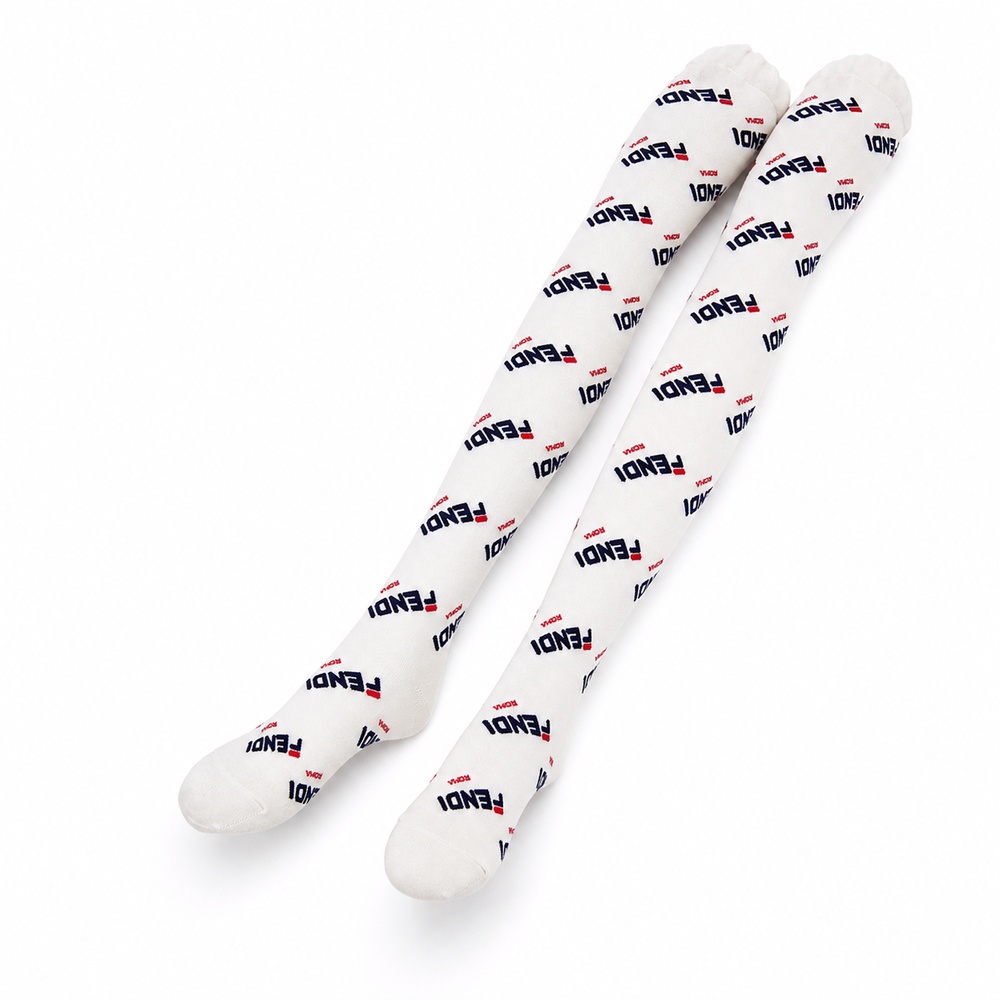 White Navy and Red Graphic Over-the-Knee Socks - View 1