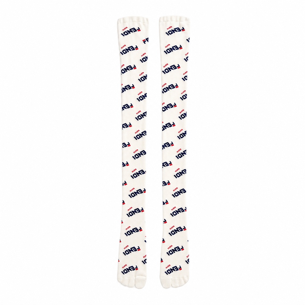 White Navy and Red Graphic Over-the-Knee Socks - View 2