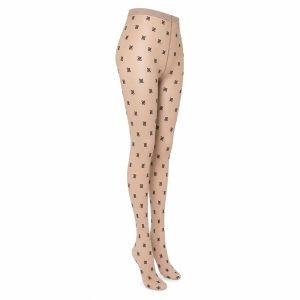 Nude Sheer Black Patterned Tights - View 1