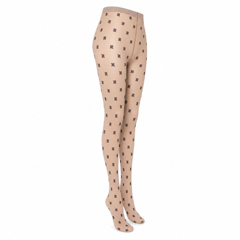 Nude Sheer Black Patterned Tights - View 1