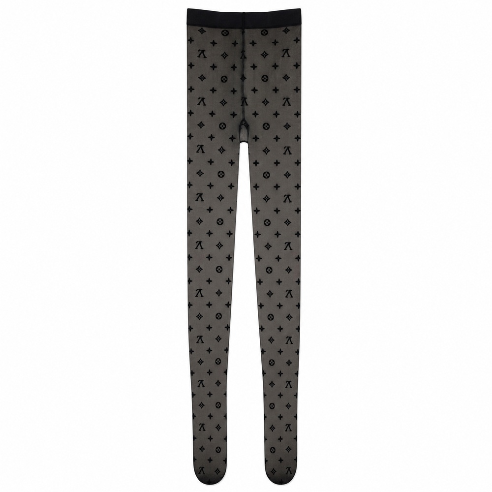 Black Sheer Tonal Patterned Tights - View 2