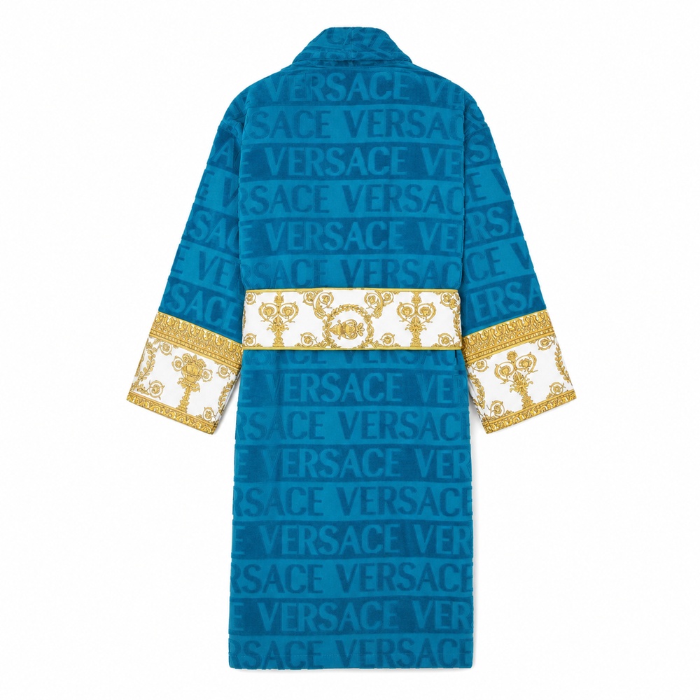 Turquoise White and Gold Baroque Long Bathrobe - View 3