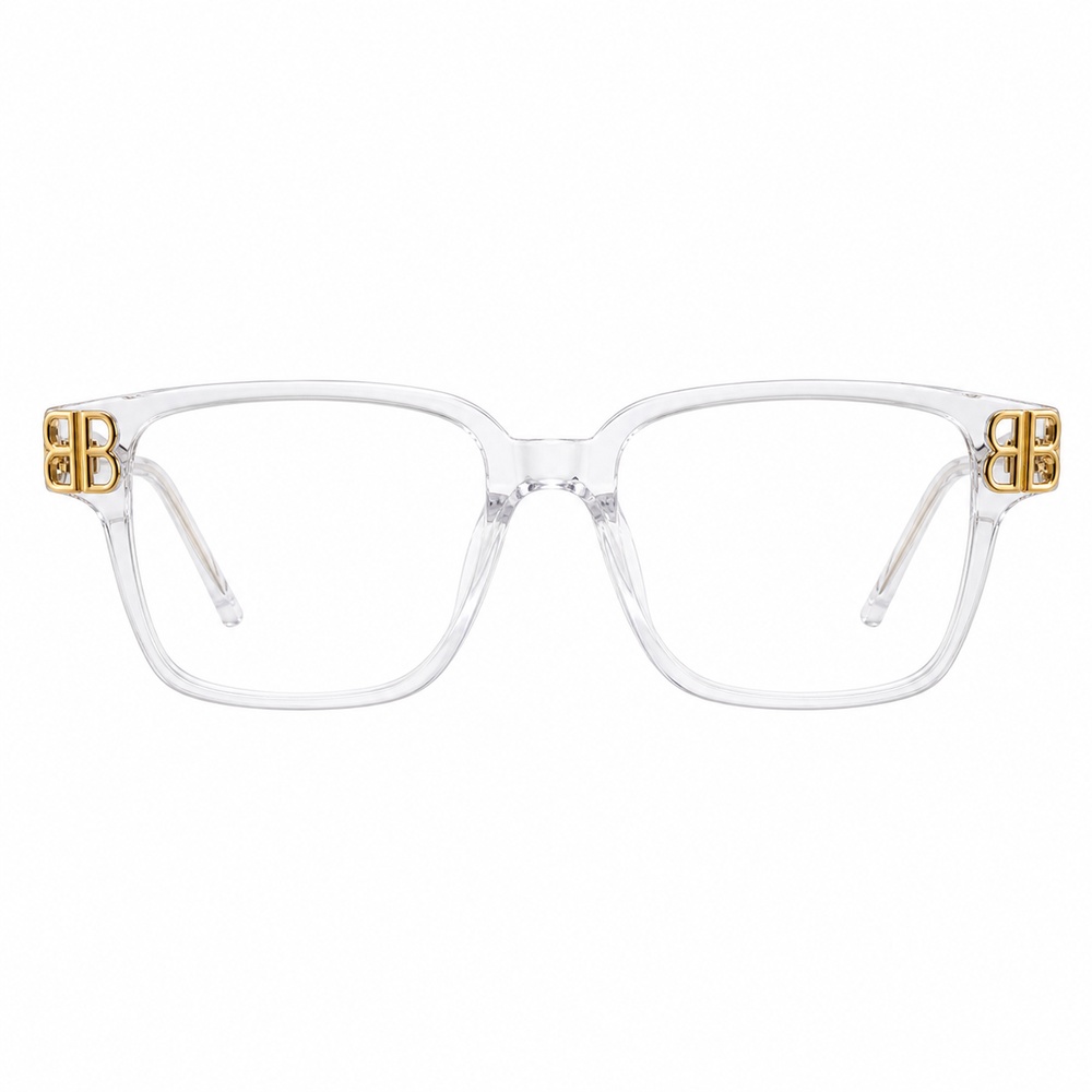 Clear Square Optical Glasses with Gold Hinges - View 2