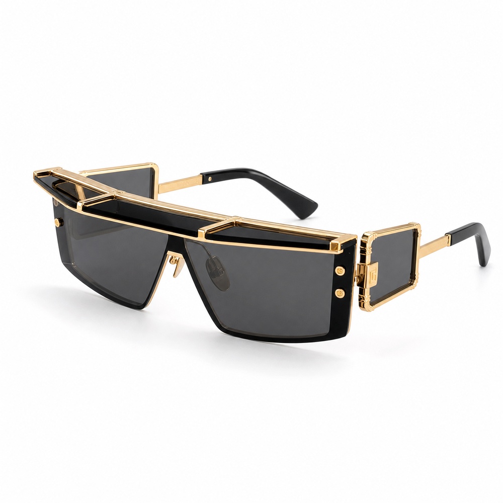 Black and Gold Geometric Shield Sunglasses - View 1