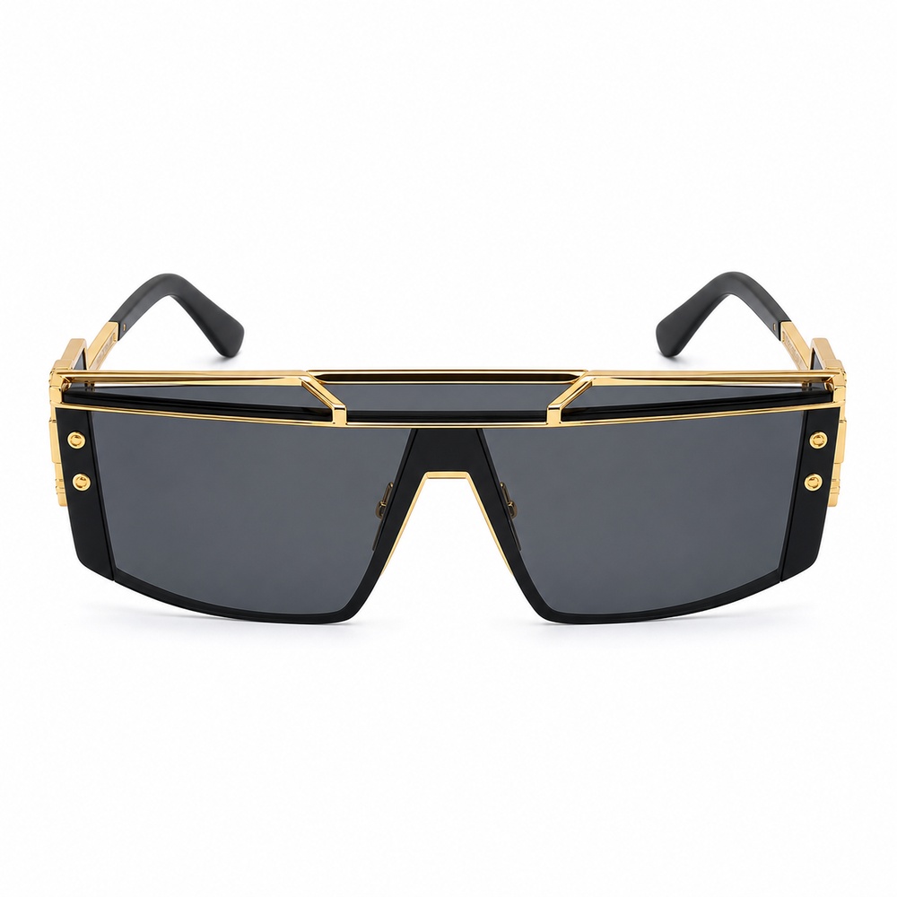Black and Gold Geometric Shield Sunglasses - View 2