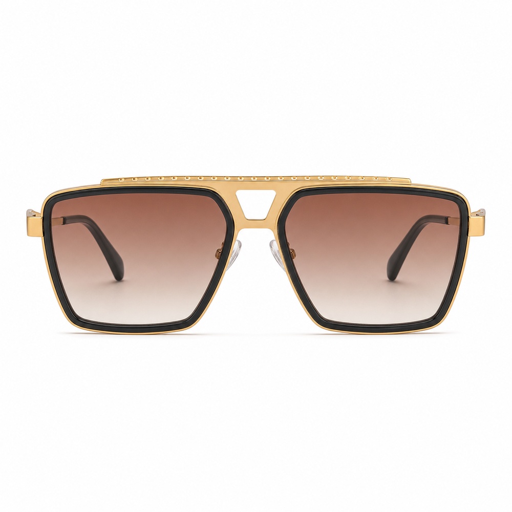 Gold Double-Bridge Geometric Square Sunglasses - View 2